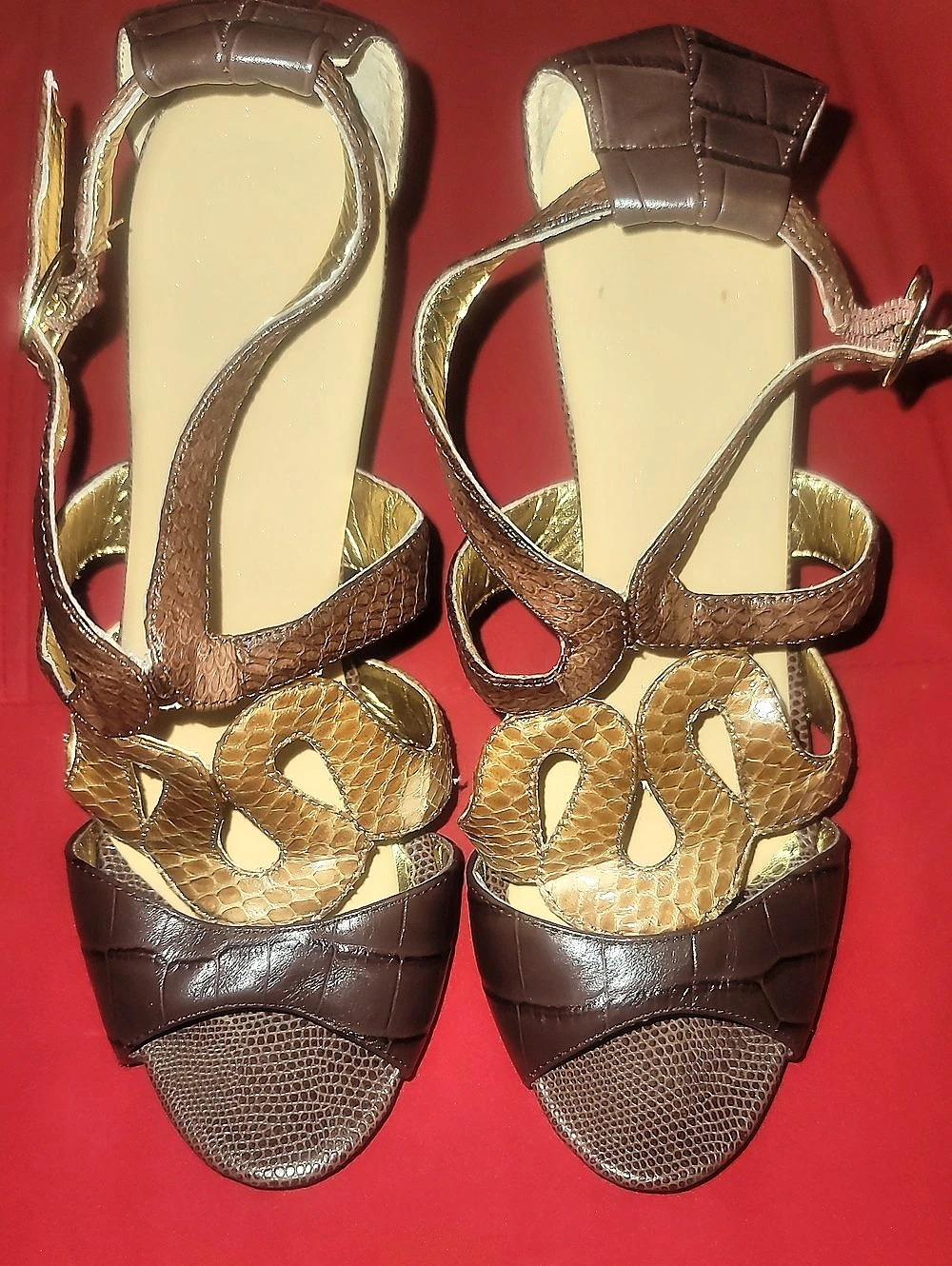 BEBE Brown & Gold Heels US 8